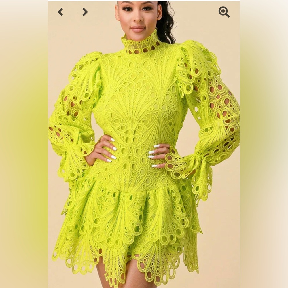 The Sang Parisian lace neon green Dress